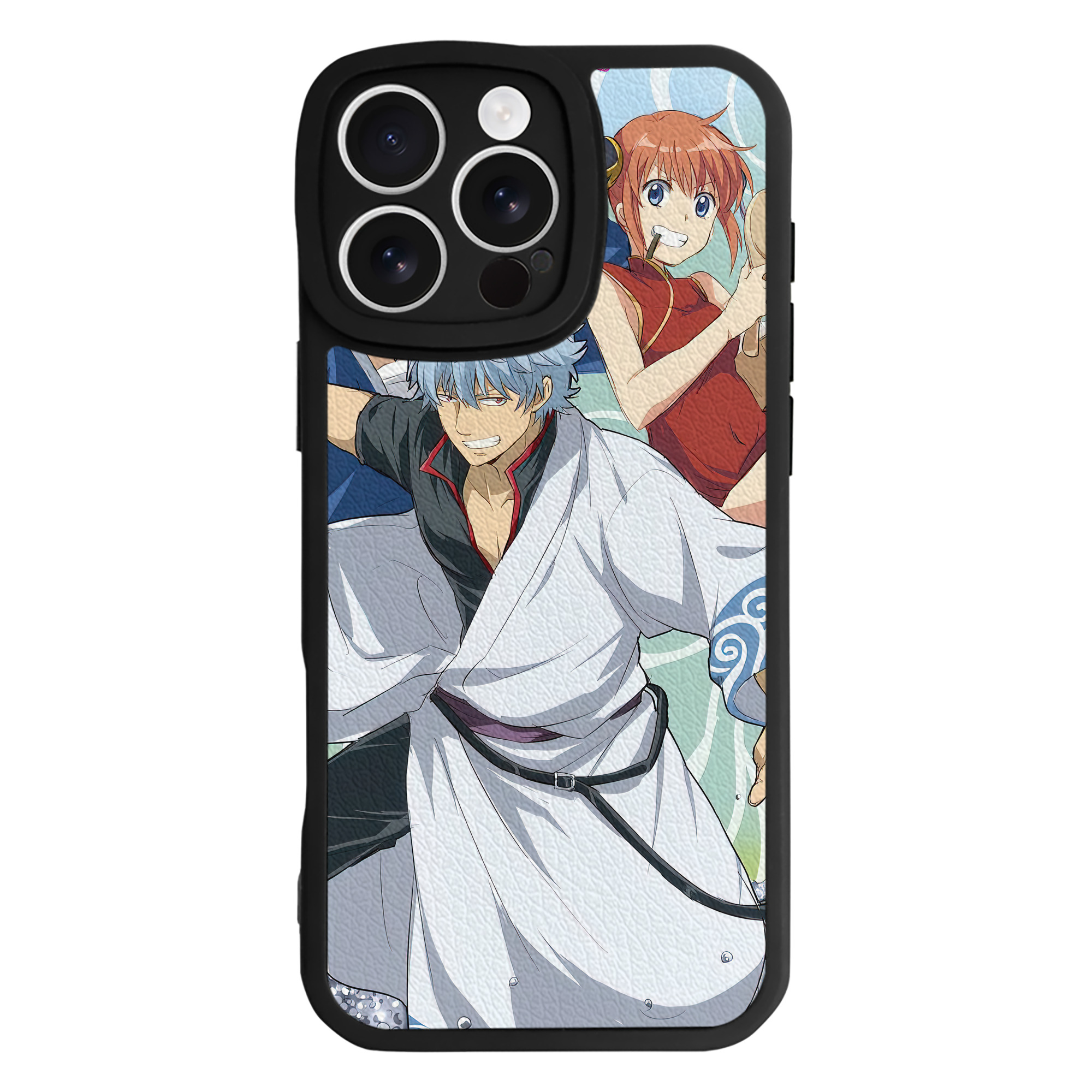 （画像用） ぎんたま 坂田銀時（さかたぎんとき） 神楽 志村新八（しむら しんぱち） GINTAMA Sakata Gintoki Kagura Shimura Shinpachi 【iPhone 16シリーズ対応】シリコンスマホケース（レザー調） 材質：シリコン